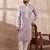 Men lavender silk blend embroidered mandarin collar straight kurta