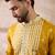 Men yellow silk blend embroidered mandarin collar straight kurta