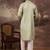 Men green silk blend solid embroidered straight kurta