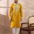 Men yellow silk blend embroidered mandarin collar straight kurta