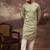 Men green silk blend solid embroidered straight kurta