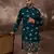 Men blue silk blend solid embroidered straight kurta