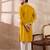 Men yellow silk blend embroidered mandarin collar straight kurta