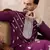 Men purple silk blend embroidered mandarin collar straight kurta
