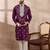 Men purple silk blend embroidered mandarin collar straight kurta