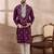 Men purple silk blend embroidered mandarin collar straight kurta