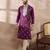 Men purple silk blend embroidered mandarin collar straight kurta