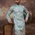 Men blue silk blend solid embroidered straight kurta