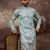 Men blue silk blend solid embroidered straight kurta