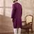 Men purple silk blend embroidered mandarin collar straight kurta