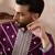 Men purple silk blend embroidered mandarin collar straight kurta