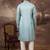 Men blue silk blend solid embroidered straight kurta