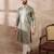 Men green silk blend embroidered mandarin collar straight kurta