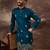 Men blue silk blend solid embroidered straight kurta