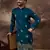 Men blue silk blend solid embroidered straight kurta