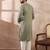 Men green silk blend embroidered mandarin collar straight kurta