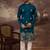 Men blue silk blend solid embroidered straight kurta
