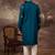 Men blue silk blend solid embroidered straight kurta
