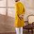 Men yellow silk blend embroidered mandarin collar straight kurta