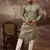 Men green silk blend solid embroidered straight kurta