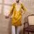 Men yellow silk blend embroidered mandarin collar straight kurta