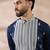 Men navy blue silk blend embroidered mandarin collar straight kurta