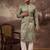 Men green silk blend solid embroidered straight kurta