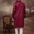 Men maroon silk blend solid embroidered straight kurta