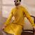 Men mustard silk blend embroidered mandarin collar straight kurta