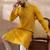Men mustard silk blend embroidered mandarin collar straight kurta
