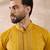 Men mustard silk blend embroidered mandarin collar straight kurta