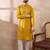 Men mustard silk blend embroidered mandarin collar straight kurta
