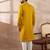 Men mustard silk blend embroidered mandarin collar straight kurta