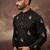 Men black silk blend solid embroidered straight kurta