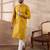 Men mustard silk blend embroidered mandarin collar straight kurta