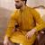Men mustard silk blend embroidered mandarin collar straight kurta