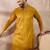 Men mustard silk blend embroidered mandarin collar straight kurta