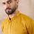Men mustard silk blend embroidered mandarin collar straight kurta