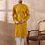 Men mustard silk blend embroidered mandarin collar straight kurta