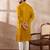 Men mustard silk blend embroidered mandarin collar straight kurta
