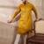 Men mustard silk blend embroidered mandarin collar straight kurta