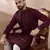 Men purple silk blend embroidered mandarin collar straight kurta