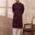 Men purple silk blend embroidered mandarin collar straight kurta