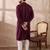 Men purple silk blend embroidered mandarin collar straight kurta