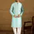 Men blue silk blend solid woven design straight kurta