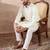 Men white silk blend embroidered mandarin collar straight kurta