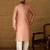 Men peach polyester solid embroidered straight kurta