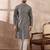 Men grey silk blend printed mandarin collar straight kurta