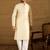 Men off white silk blend solid woven design straight kurta