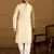 Men off white silk blend solid woven design straight kurta